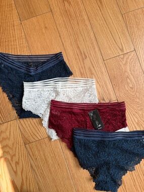 Bundle of 4 Lace Panty Set - Navy, White, Burgundy